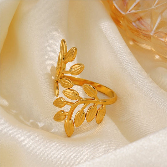 Adjustable Golden Olive Leaf Ring