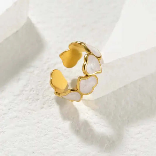 Pearl Heart Enamel Adjustable Ring