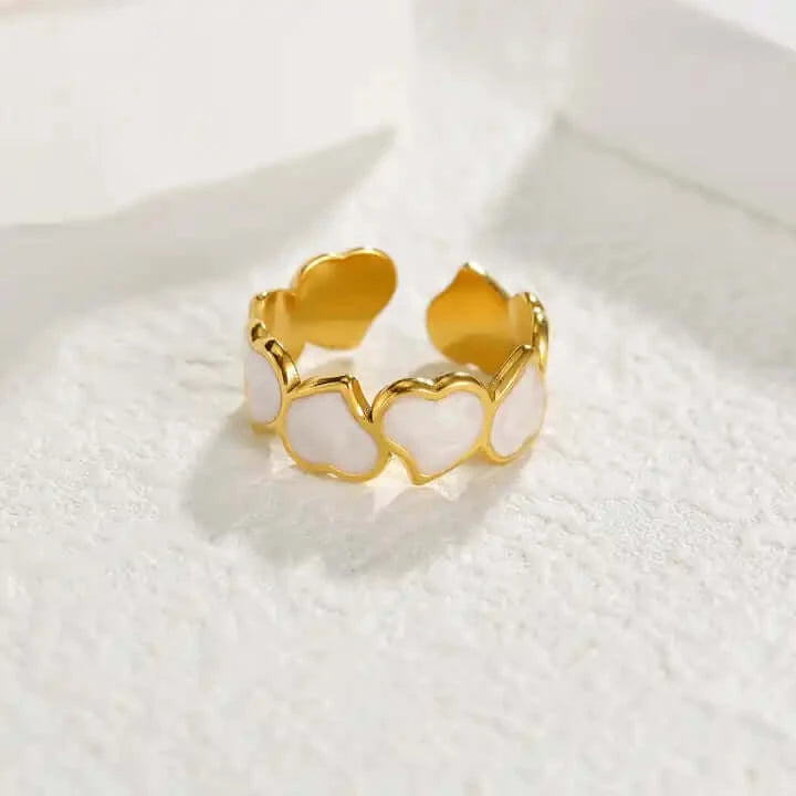 Pearl Heart Enamel Adjustable Ring