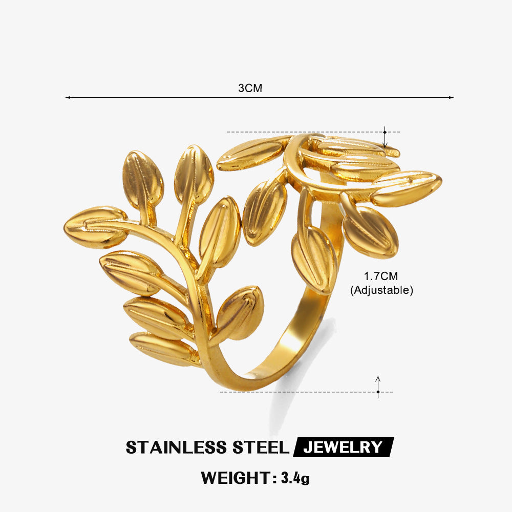 Adjustable Golden Olive Leaf Ring